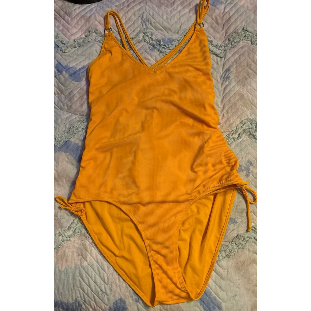 Time & Tru Women's Tangerine Ribbed Tummy Minimizing One Piece Swimsuit, Size XL